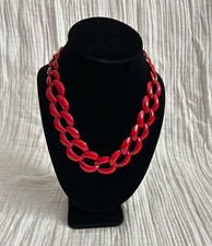 Vintage NAPIER Metal Red Oval Link Statement Chain Gold Tone Clasp 18 in