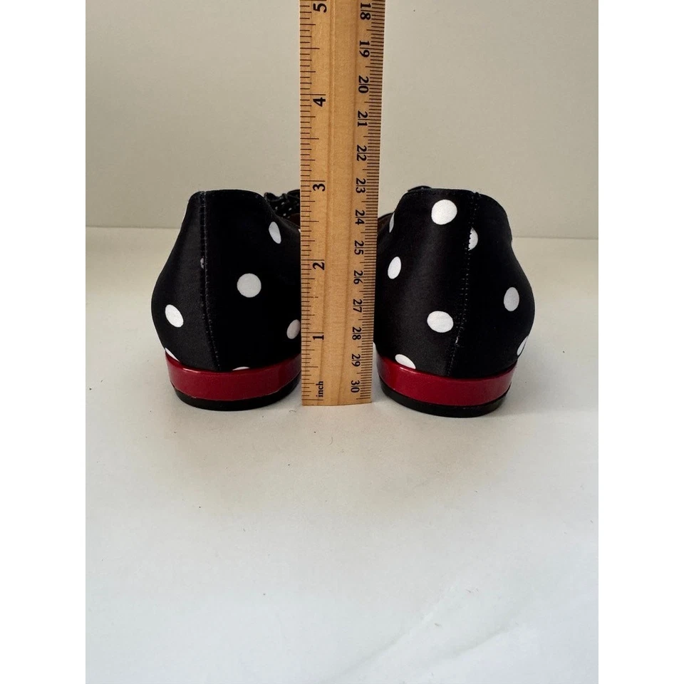 Zapatos retro Betsey Johnson talla 7,5 para mujer negros a lunares planos lazo punta Foto 4 de 4