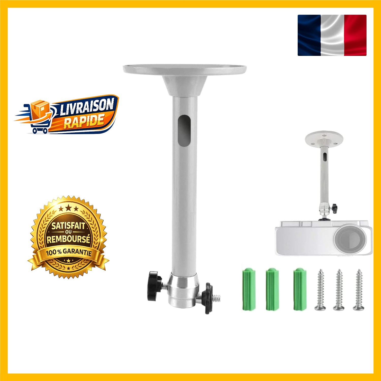 Support Projecteur Aluminium Universel Haute Stabilité Fixation Plafond