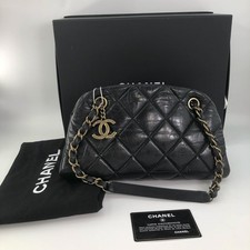 Chanel Mini Bowling Black Oil Wax Calfskin Quilted Gold CC Chain Shoulder Bag