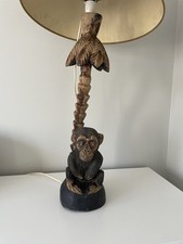 Vintage Mid Century Large Monkey Palm Tree Wooden Table Lamp Hand Carved
