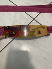 Vintage Ahorn K Floral bemalt lackiert Holz Panel Gürtel Magenta Bindeband Boho