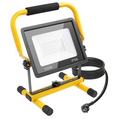 LED Fluter Flutlicht mit Stecker Baustrahler Scheinwerfer Gelb Stativ 50W-200W