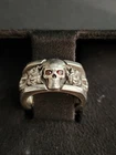 NightRider Sterling Silver Skull & Roses Ring Red Garnet Eyes size 11