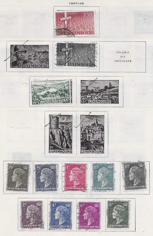 12 Luxembourg Stamps from Quality Old Antique Album 1947-1949