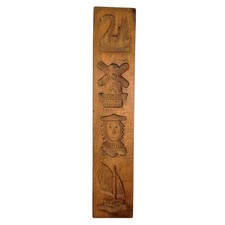 Antique Cookie Mold Collectible Primitive Ship Swam Windmill Signed Wood Plaque