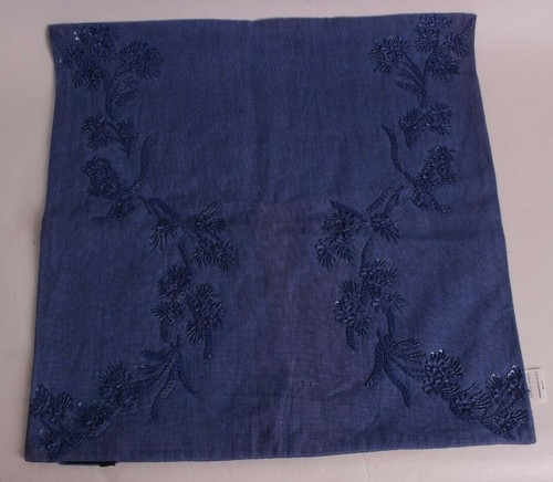 Williams Sonoma Home *sample* beaded pillow cover, 22 x 22 blue linen - Picture 1 of 5