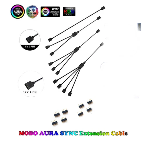ARGB 5V 3Pin Extension Cable Adapter 12v 4pin RGB splitter cable MSI ASUS ASRock