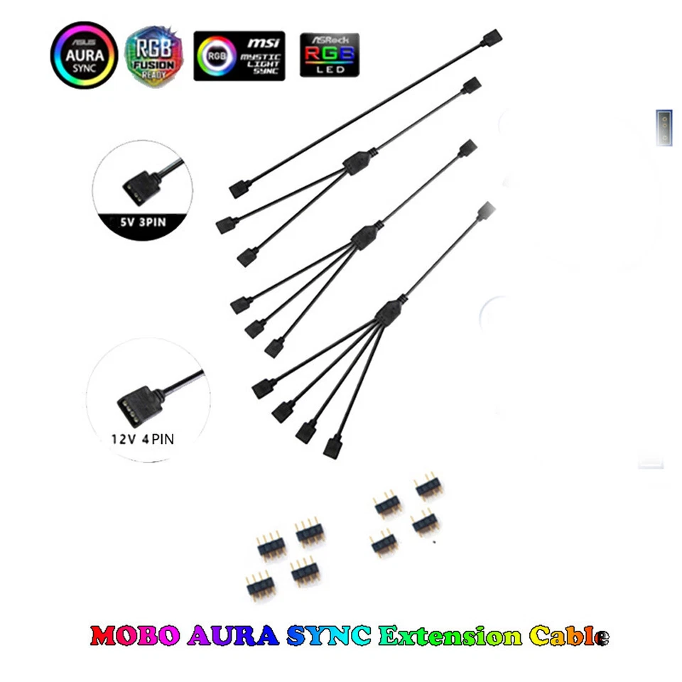 ARGB 5V 3Pin Verlängerungskabel Adapter 12V 4Pin RGB Splitter Kabel MSI ASUS ASRock