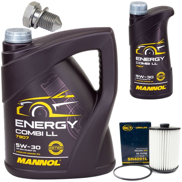 MotoröL Set 5W-30 6 Liter + ÖLfilter SH 4091 L + Schraube FüR Skoda VW Passat-image