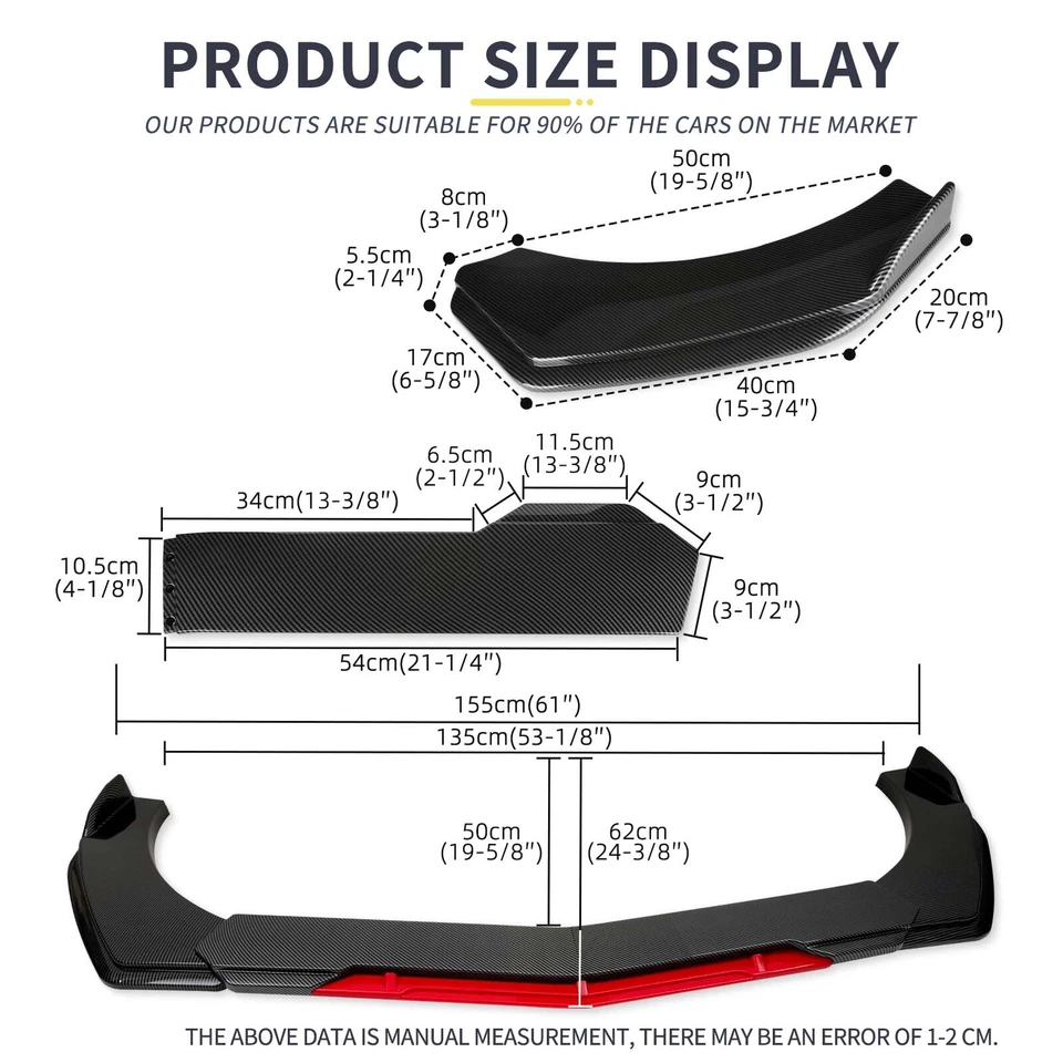 For BMW Front Bumper Lip Spoiler Splitter Body Kit+Carbon Fiber Red - Image 2 of 4