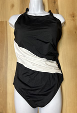 Lauren Ralph Lauren Size 16 Black  White One Piece Swimsuit Slimming NWT