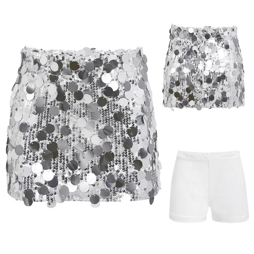 Kids Girls Miniskirt Jazz Skirt Music Festivals With Shorts Halloween Set Shiny - Picture 2 of 25
