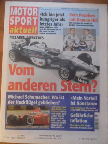 MOTOR SPORT aktuell 7-- 9.-15.2. 1999 McLaren-Mercedes Mikka Häkkinen Niki Lauda