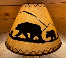 Rustic Oiled Kraft Lamp Shade with Bear Design - 16"