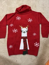 Red Llama Scarf Jingle Bells Christmas Print High Neck Knit Sweater Sz XL