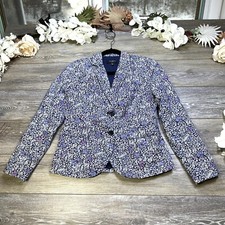 TALBOTS Blazer Jacket Size 2p Petites Blue Flowers Womens All Over Print