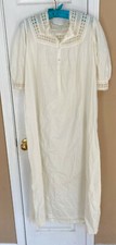 Vintage White Cream Loose Fitting Floor Length Nightgown Dress, Lace, Floral