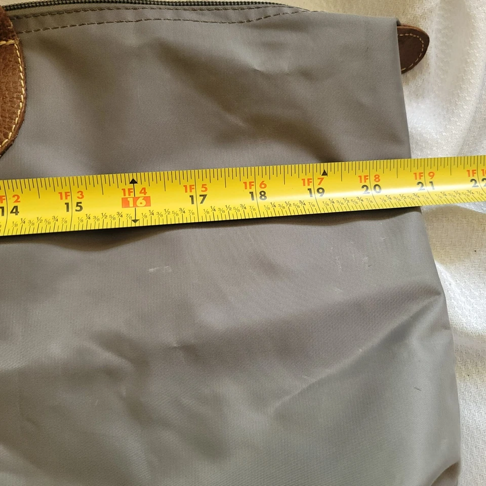 LONGCHAMP Le Pliage Medium Small Shoulder Tote GRAY BROWN Nylon AUTHENTIC FLAWS - Image 4 of 4