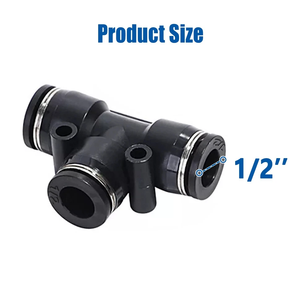 Pneumatic Tee Push Connectors Fittings Quick Release Fit 1/2" OD Air Line 5Pcs - Image 2 of 4