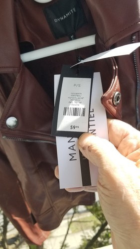 WOMEN'S BROWN FAUX LEATHER JACKET DYNAMITE MOTO MANEAU PU JACKET SIZE P/S - Picture 19 of 24