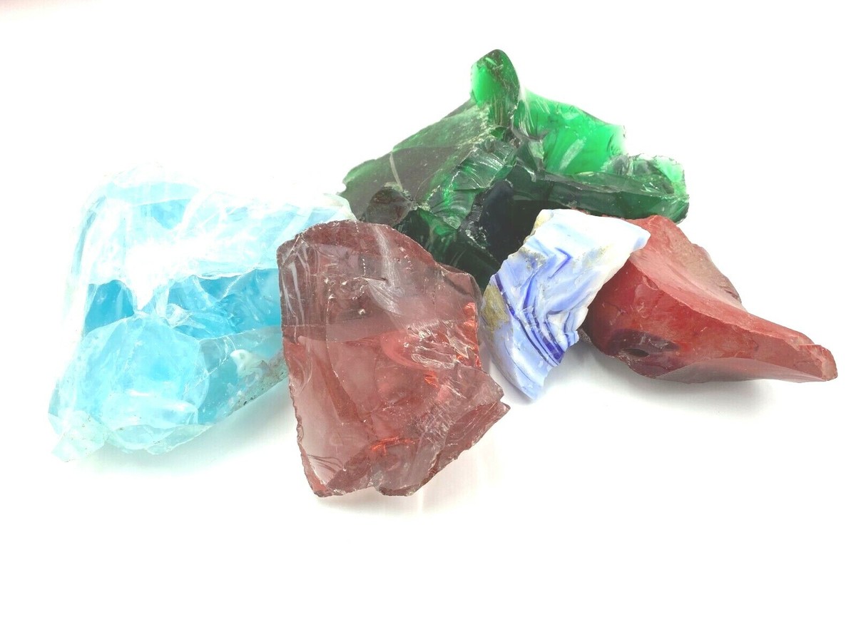 BLUE WHITE BLOOD RED GREEN 5 1/2 POUNDS GLASS Slag Cullet Rock