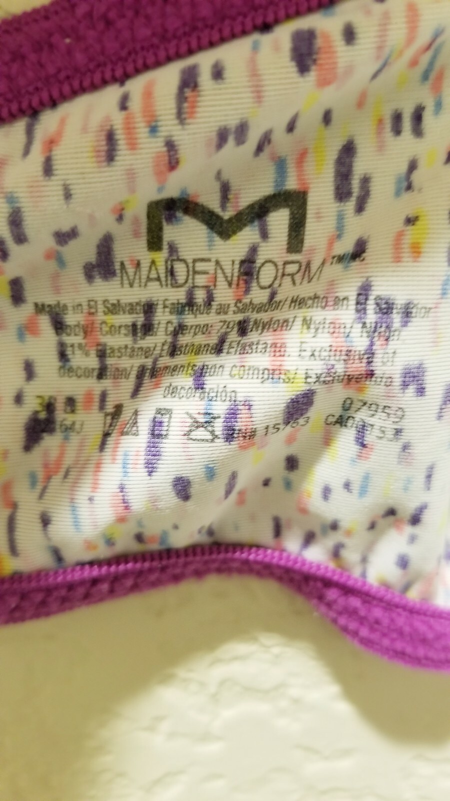 Maidenform Comfort Demi Womens Underwire Bra, T Shirt Size 38C Pink Purple Multi