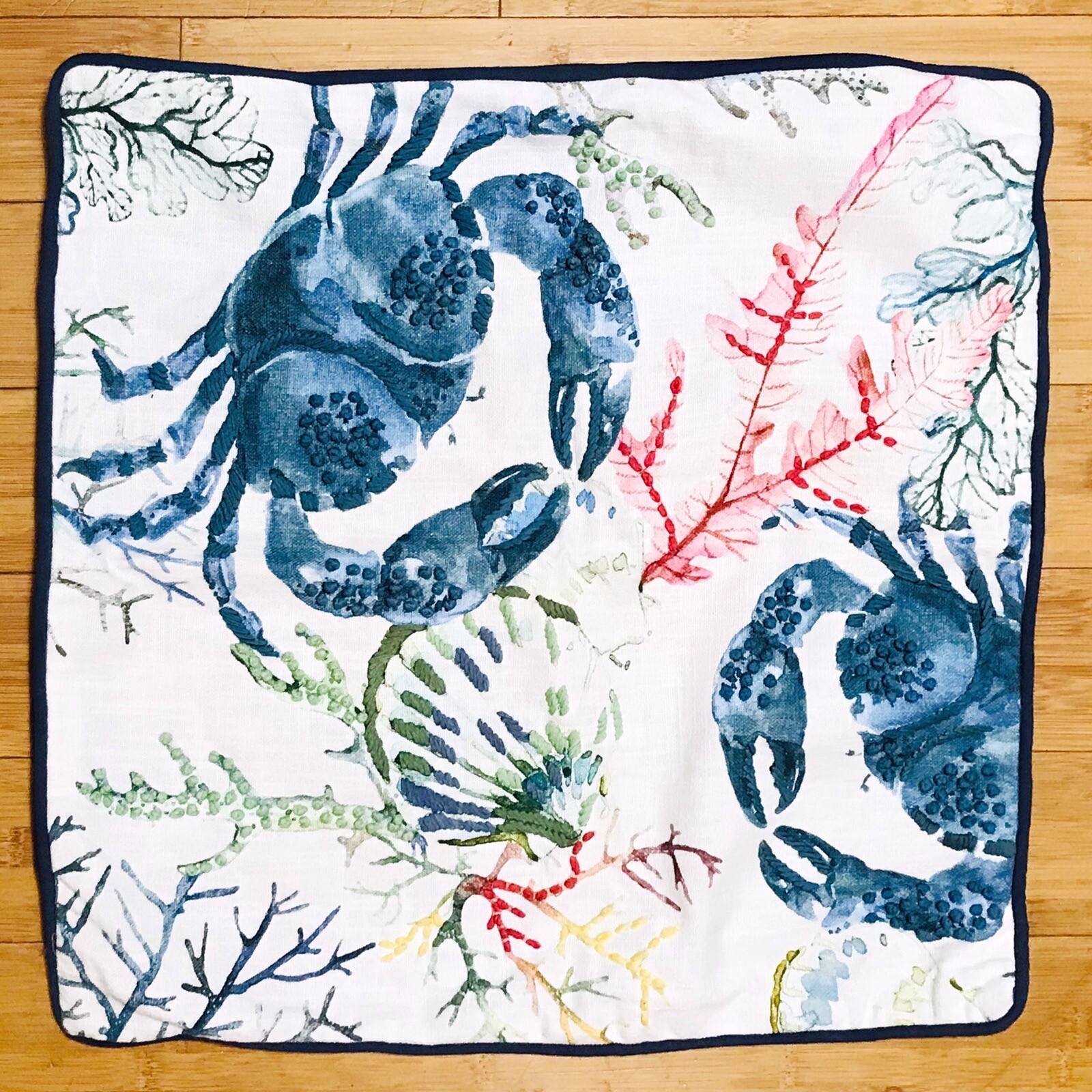 Throw Pillow Cover Embroidered Accents Crab Clam Coral Beach House Decor 19