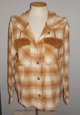 Maurice's Ms Size Medium Copper Plaid Button Front Hooded Lightweight Jacket