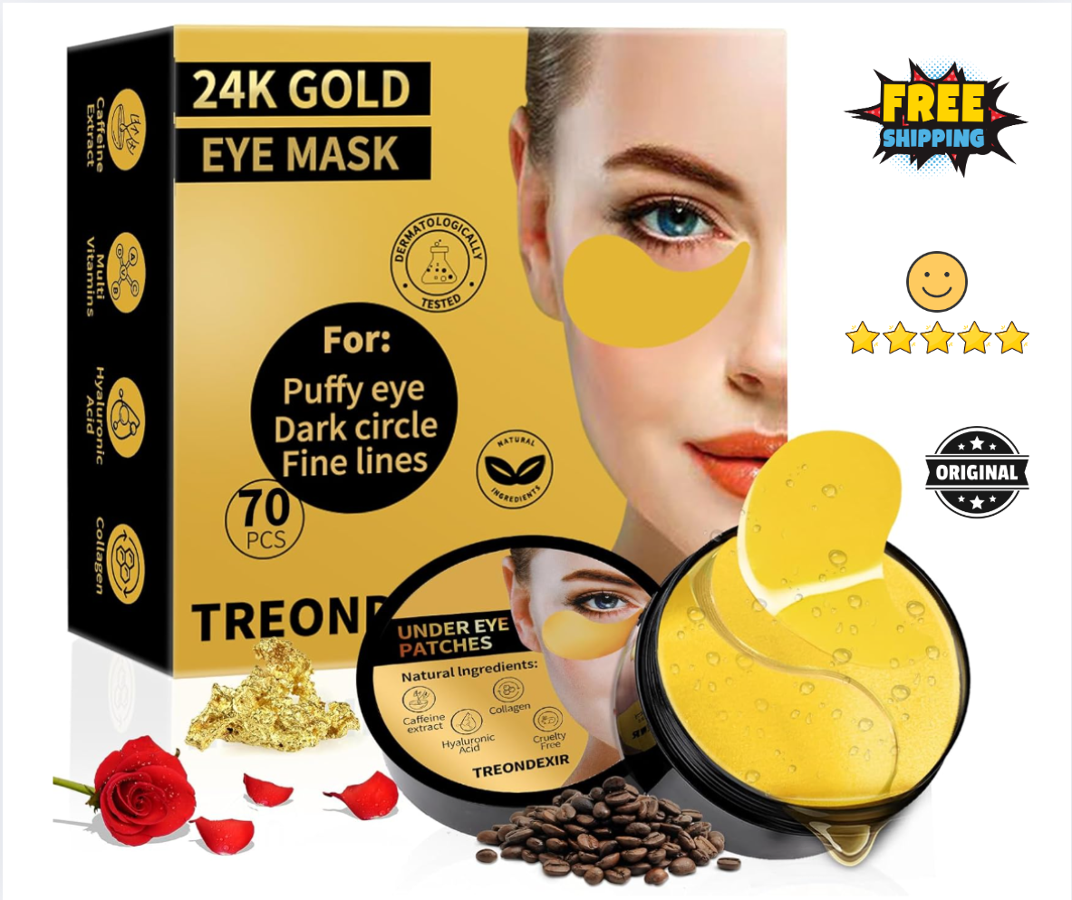 24K Gold Under Eye Patches 70PCS for Puffy Eyes Dark Circles & Bags-image