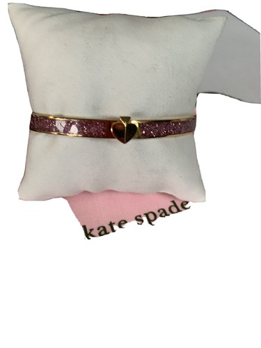 $58 Kate Spade gold tone glittery thin pink spade bracelet HERITAGE SPADE MKC - Picture 3 of 11