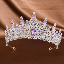 Wicked Silk Prom, Quinceanera Jeweled Crown Tiara Headband - Silver Purple