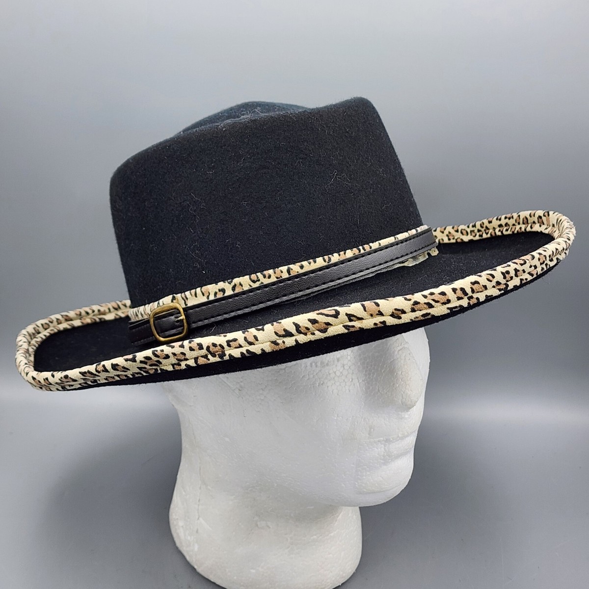 Vintage Sonni of San Francisco Black Leopard Trim Wool Women\'s Hat Vintage Sonni of San Francisco Wide-brim Fascinator Hat Wool  main image 2