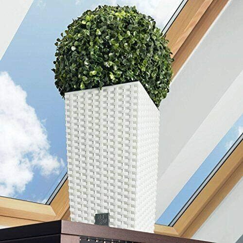 Quadratischer Pflanztopf Rattan hoch elegant Gartenpflanzgefäße drinnen draußen weiß - Bild 5 von 36