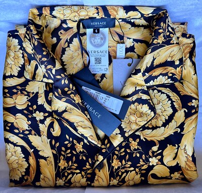 BRAND NEW $1,825 Authentic VERSACE Barocco-Print SILK PAJAMA TOP