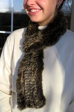 FUR NECK SCARF, Rex Rabbit Brown w/pull thru close. 30" long, 4" wide. 