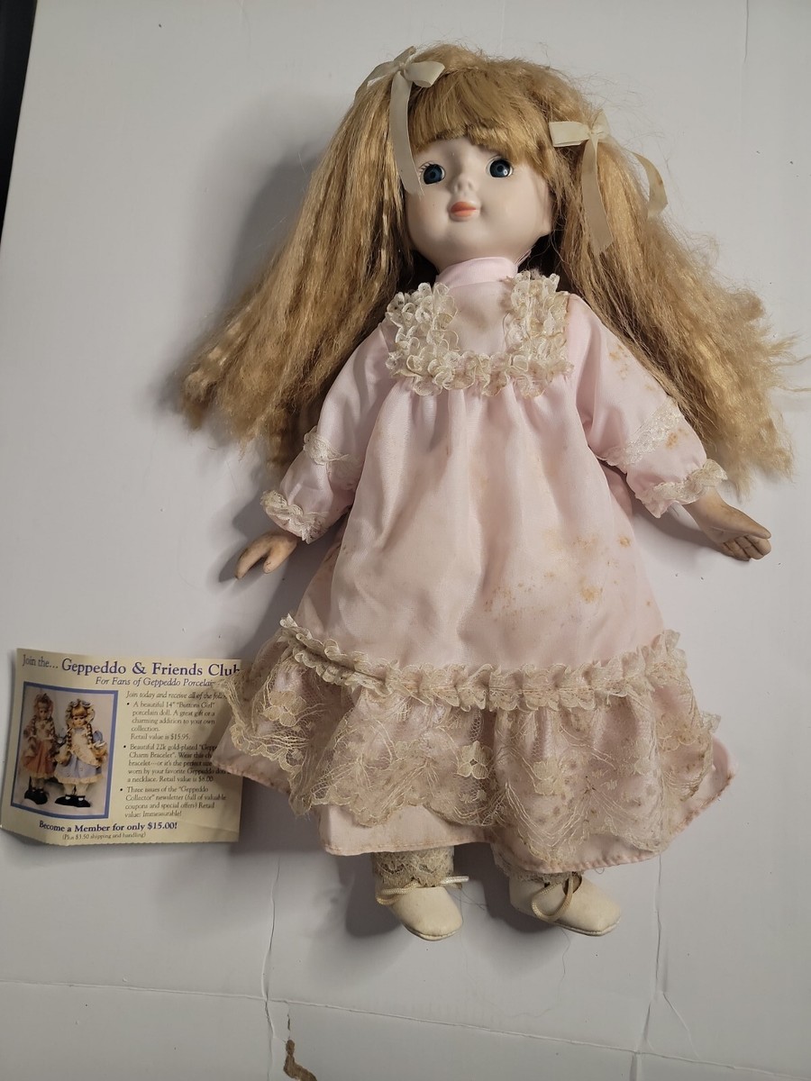Geppeddo Porcelain Doll in Pink Dress 16
