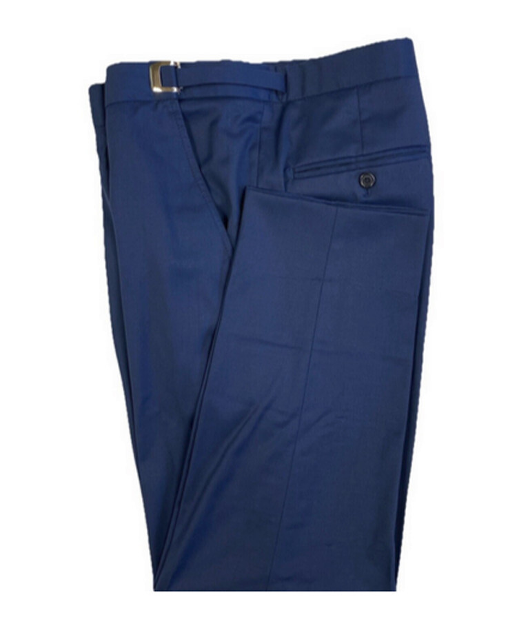 Men's Blue Suit Pants 100% Wool Flat Front Short Rise Adjustable