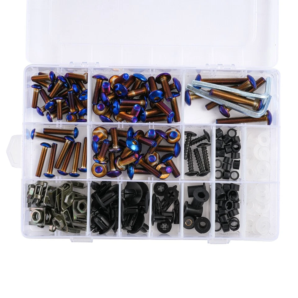 Kits completos de pernos azul titanio universal para motocicleta M5 M6 tornillos tuercas de herrajes Foto 2 de 4
