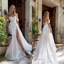 Fairytale 3D Lace Wedding Dress Bridal Gown off Straps 2-28W Custom made Split