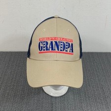 Worlds Greatest Grandpa Trucker Hat Snapback Beige Navy Signatures Mens OSFM