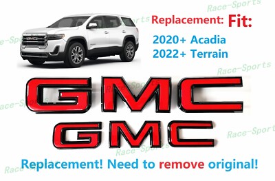 2PCS Set Front Rear Black Red GMC Emblems Badges Fit 2020+ Acadia 2022+ Terrain