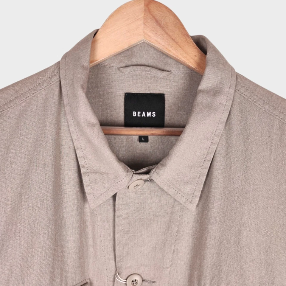 BEAMS Men's Taupe Linen/Cotton Oversized Fit Safari Jungle Jacket - Size L - Image 3 of 4