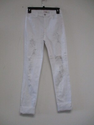 Vibrant Jeans Women Size 13 White Distressed Skinny Denim Stretch 30x30 P803