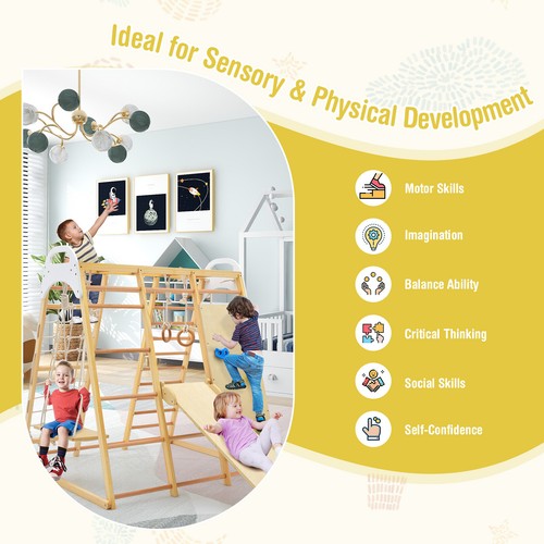 8-in-1 Jungle Gym Spielset Holz Kletterer Spielset mit Monkey Bars Natur - Bild 5 von 7