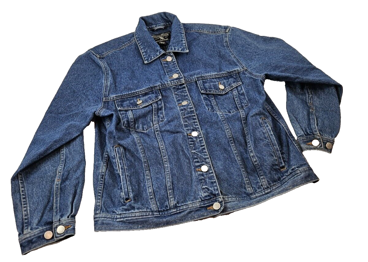 Vtg Eddie Bauer Jean Jacket Women Size L Blue Trucker Denim