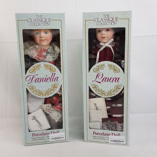 2 x The Classique Collection Porcelain Dolls Laura and Daniella Vintage