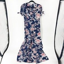 ✅ Flynn Skye Ale Maxi Dress Womens SMALL Rosey Waters Blue Floral Rayon Buttons