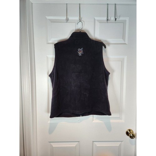 Women's sz L Black Fleece Vest Floral Embroidered by Sport Savvy - Picture 2 of 4