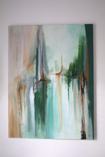 80 x 60cm Abstract Acrylic Textured Canvas Painting - Original Greens & Browns